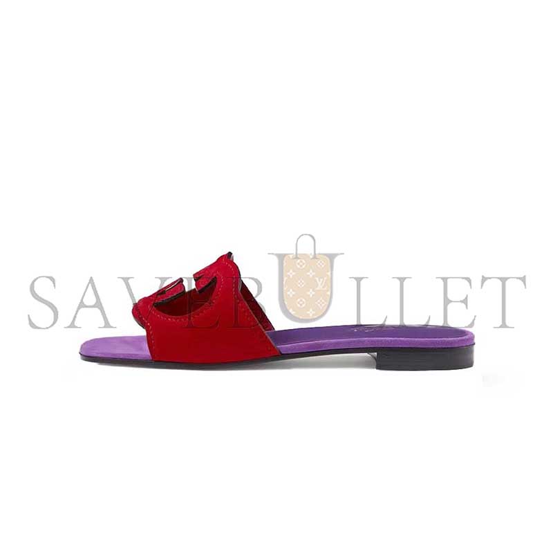 GUCCI INTERLOCKING G CUT SLIDE SANDAL RED PURPLE SUEDE 694451